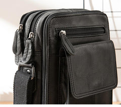 Black Casual Leather Mens Vertical Side Bag Black Messenger Bags Postman Bag Courier Bag for Men - imessengerbags