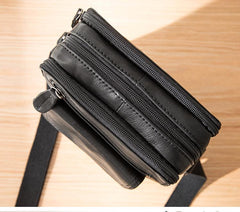 Black Casual Leather Mens Vertical Side Bag Black Messenger Bags Postman Bag Courier Bag for Men - imessengerbags