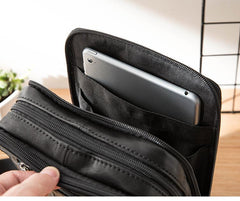 Black Casual Leather Mens Vertical Side Bag Black Messenger Bags Postman Bag Courier Bag for Men - imessengerbags