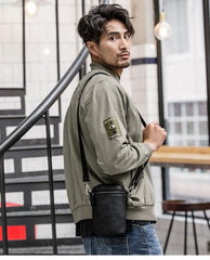 Black Leather Mens MIni Side Bag Messenger Bag Camel Phone Bag Shoulder Bag For Men - imessengerbags