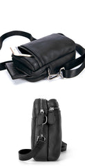 Black Leather Mens MIni Side Bag Messenger Bag Camel Phone Bag Shoulder Bag For Men - imessengerbags