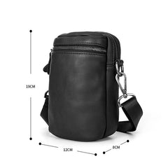 Black Leather Mens MIni Side Bag Messenger Bag Camel Phone Bag Shoulder Bag For Men - imessengerbags