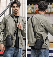 Black Leather Mens MIni Side Bag Messenger Bag Camel Phone Bag Shoulder Bag For Men - imessengerbags