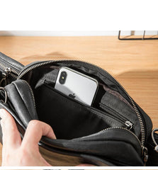 Black Casual Leather Mens 8inches Sling Bag Chest Bag Black One Shoulder Backpack for Men - imessengerbags