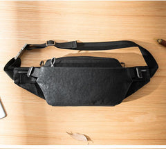 Black Casual Leather Mens 8inches Sling Bag Chest Bag Black One Shoulder Backpack for Men