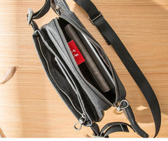 Black Casual Leather Mens 8inches Sling Bag Chest Bag Black One Shoulder Backpack for Men - imessengerbags