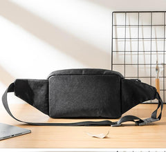 Black Casual Leather Mens 8inches Sling Bag Chest Bag Black One Shoulder Backpack for Men - imessengerbags