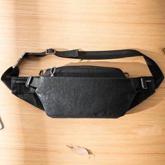 Black Casual Leather Mens 8inches Sling Bag Chest Bag Black One Shoulder Backpack for Men - imessengerbags