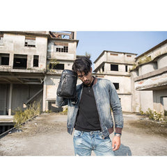 Black Casual Leather Mens 8 inches Sling Bag Chest Bag Black One Shoulder Backpack Phone Bag for Men - imessengerbags
