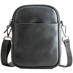Black Leather Mens 8 inches Small Vertical Side Bag Black Messenger Bags Postman Bag Courier Bag for Men - imessengerbags