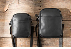 Black Leather Mens 8 inches Small Vertical Side Bag Black Messenger Bags Postman Bag Courier Bag for Men - imessengerbags