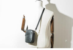 Black Leather Mens 8 inches Small Vertical Side Bag Black Messenger Bags Postman Bag Courier Bag for Men - imessengerbags