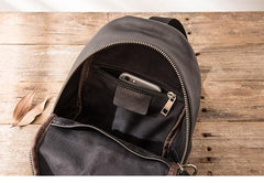 Black Casual Leather Mens Sling Bag Chest Bags Black One Shoulder Backpack Sling Pack for Men