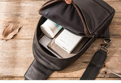 Black Casual Leather Mens Sling Bag Chest Bags Black One Shoulder Backpack Sling Pack for Men - imessengerbags