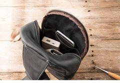 Black Casual Leather Mens Sling Bag Chest Bags Black One Shoulder Backpack Sling Pack for Men - imessengerbags