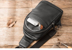 Black Casual Leather Mens Sling Bag Chest Bags Black One Shoulder Backpack Sling Pack for Men - imessengerbags