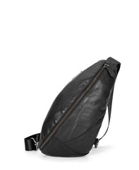 Black Cool Leather Mens Sling Bag Chest Bag Black Sling Pack One Shoulder Backpack for Men - imessengerbags