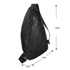 Black Cool Leather Mens Sling Bag Chest Bag Black Sling Pack One Shoulder Backpack for Men - imessengerbags
