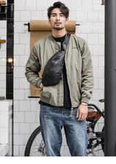 Black Cool Leather Mens Sling Bag Chest Bag Black Sling Pack One Shoulder Backpack for Men - imessengerbags