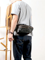 Black Casual Leather Mens Fanny Pack Brown Waist Bag Waist Pack Hip Bag Bum Pack For Men - imessengerbags