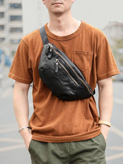 Black Casual Leather Mens Fanny Pack Brown Waist Bag Waist Pack Hip Bag Bum Pack For Men - imessengerbags
