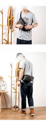 Black Casual Leather Mens Fanny Pack Brown Waist Bag Waist Pack Hip Bag Bum Pack For Men - imessengerbags