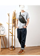 Black Casual Leather Mens Fanny Pack Brown Waist Bag Waist Pack Hip Bag Bum Pack For Men - imessengerbags