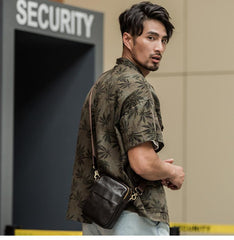 Black Casual Leather Mens Vertical Mini Side Bag Small Messenger Bags Belt Bag for Men - imessengerbags