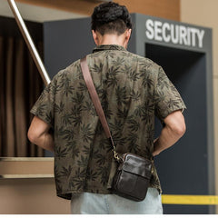 Black Casual Leather Mens Vertical Mini Side Bag Small Messenger Bags Belt Bag for Men - imessengerbags