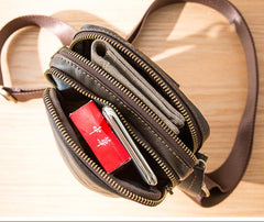 Black Casual Leather Mens Vertical Mini Side Bag Small Messenger Bags Belt Bag for Men - imessengerbags