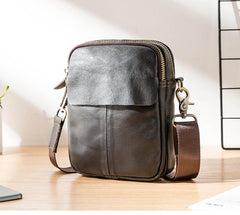 Black Casual Leather Mens Vertical Mini Side Bag Small Messenger Bags Belt Bag for Men - imessengerbags
