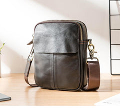 Black Casual Leather Mens Vertical Mini Side Bag Small Messenger Bags Belt Bag for Men