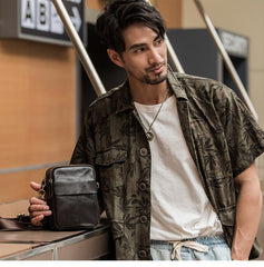 Black Casual Leather Mens Vertical Mini Side Bag Small Messenger Bags Belt Bag for Men - imessengerbags
