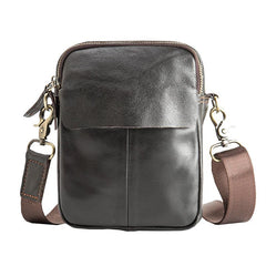Black Casual Leather Mens Vertical Mini Side Bag Small Messenger Bags Belt Bag for Men - imessengerbags
