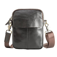 Black Casual Leather Mens Vertical Mini Side Bag Small Messenger Bags Belt Bag for Men