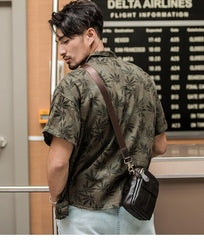 Black Casual Leather Mens Vertical Mini Side Bag Small Messenger Bags Belt Bag for Men - imessengerbags