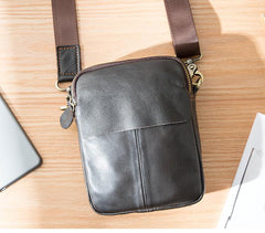Black Casual Leather Mens Vertical Mini Side Bag Small Messenger Bags Belt Bag for Men - imessengerbags