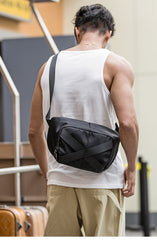 Cool Black Nylon Mens 10 inches Chest Bag Messenger Bags One Shoulder Backpack Black Side Bag for Men - imessengerbags