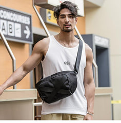 Cool Black Nylon Mens 10 inches Chest Bag Messenger Bags One Shoulder Backpack Black Side Bag for Men - imessengerbags
