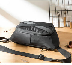 Cool Black Nylon Mens 10 inches Chest Bag Messenger Bags One Shoulder Backpack Black Side Bag for Men - imessengerbags