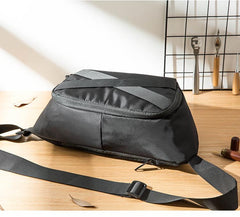 Cool Black Nylon Mens 10 inches Chest Bag Messenger Bags One Shoulder Backpack Black Side Bag for Men