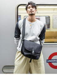 Cool Black Mens 10 inches Nylon Cloth Side Bag Black Messenger Bags Postman Bag for Men
