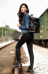 Casual Black Mens Leather 14-inch Large Computer Backpacks Brown College Backpack School Backpacks for men - imessengerbags