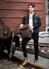 Casual Black Mens Leather 14-inch Large Computer Backpacks Brown College Backpack School Backpacks for men - imessengerbags