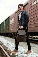 Casual Black Mens Leather 14-inch Large Computer Backpacks Brown College Backpack School Backpacks for men - imessengerbags