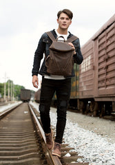Casual Black Mens Leather 14-inch Large Computer Backpacks Brown College Backpack School Backpacks for men - imessengerbags