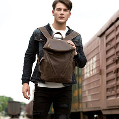 Casual Black Mens Leather 14-inch Large Computer Backpacks Brown College Backpack School Backpacks for men - imessengerbags
