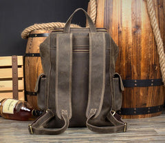Casual Black Mens Leather 14-inch Large Computer Backpacks Brown College Backpack School Backpacks for men - imessengerbags