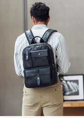Casual Black Mens Leather School Backpacks Travel Backpacks 14-inch Laptop Backpack for men - imessengerbags