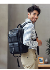 Casual Black Mens Leather School Backpacks Travel Backpacks 14-inch Laptop Backpack for men - imessengerbags